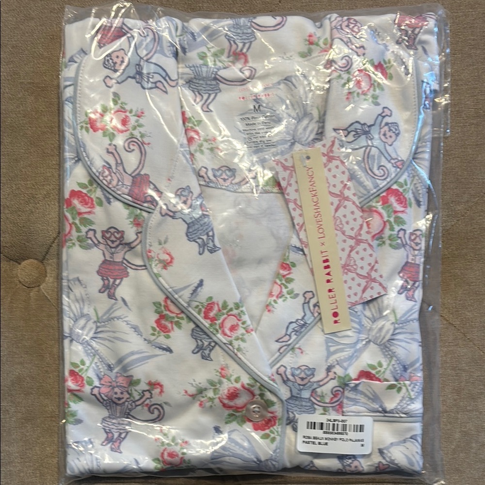 Roller Rabbit x LoveShackFancy Rosa Beaux Monkey Polo Pajamas (Medium - NWT)
